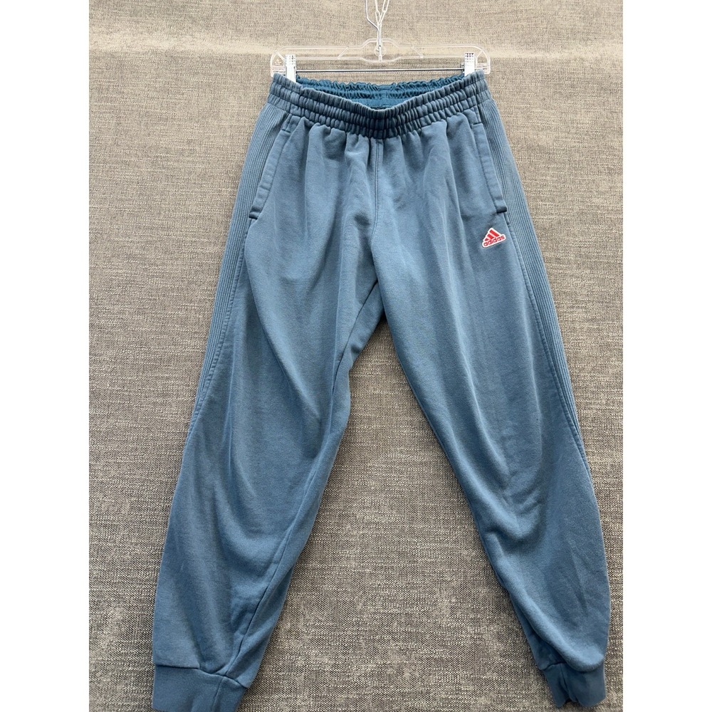 Vintage Adidas Jogger Pants Women Large Blue Fleece Lined Tapered Leg Drawstring